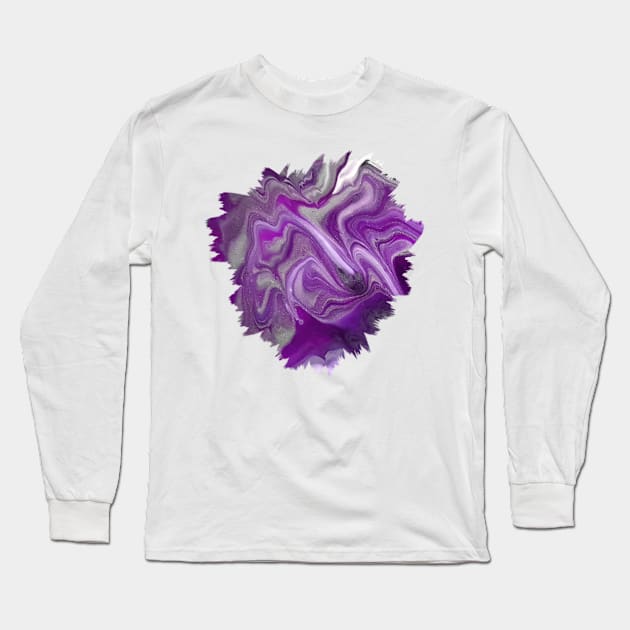 Purple/Silver Acrylic Pour Painting Long Sleeve T-Shirt by Designs_by_KC